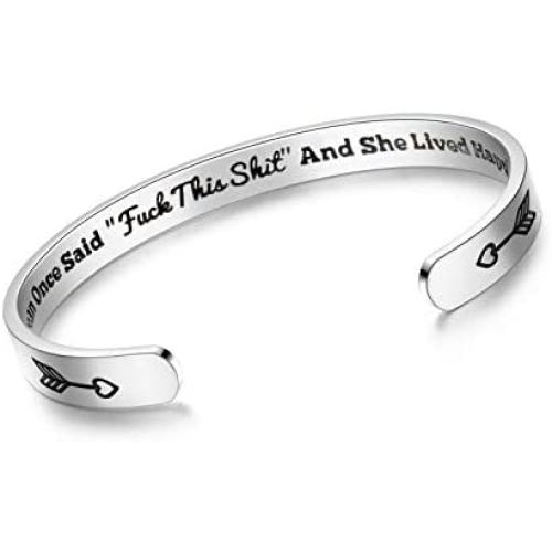 AZNECK Inspirational Bracelets Gifts for Women Girls Personalized Engraved Mantra Cuff Bangle Friendship Motivational Friend Encouragement Jewelry for Her