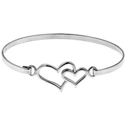 AeraVida Double Heart One Love .925 Sterling Silver Link Bracelet