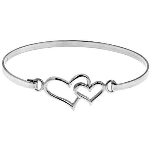 AeraVida Double Heart One Love .925 Sterling Silver Link Bracelet