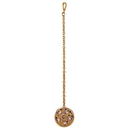 Efulgenz Indian Bollywood Vintage Antique Gold Plated Kundan Maang Tikka Head Chain Bridal Wedding Jewelry Hair Accessories