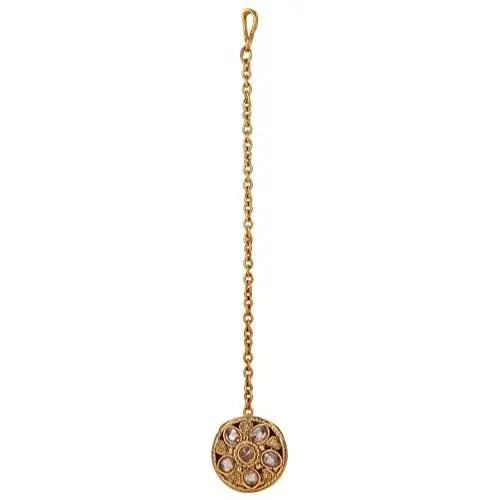 Efulgenz Indian Bollywood Vintage Antique Gold Plated Kundan Maang Tikka Head Chain Bridal Wedding Jewelry Hair Accessories