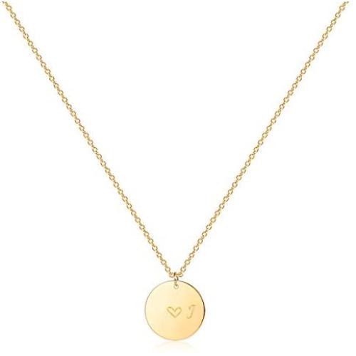 Gold Initial Pendant Necklaces,14K Gold Filled Engraved Disc Personalized Name Dainty Handmade Cute Heart Initial Tiny Pendant Necklaces Jewelry Gift for Women …