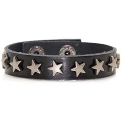 Xusamss Hip Hop Alloy Star Wristband Leather Cuff Bracelet,7.5inches