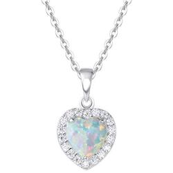 October Birthstone Sterling Silver White Opal Necklace/Earrings Halo Heart Pendant Stud Cubic Zirconia CZ Fire Opal Fine Jewelry for Women