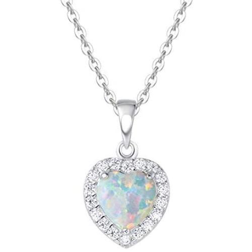October Birthstone Sterling Silver White Opal Necklace/Earrings Halo Heart Pendant Stud Cubic Zirconia CZ Fire Opal Fine Jewelry for Women