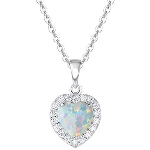 October Birthstone Sterling Silver White Opal Necklace/Earrings Halo Heart Pendant Stud Cubic Zirconia CZ Fire Opal Fine Jewelry for Women October Birthstone Sterling Silver White Opal Necklace/Earrings Halo Heart Pendant Stud Cubic Zirconia CZ Fire Opal Fine Jewelry for Women