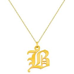 WIN JEWELRY 14K Authentic Gold Old English Pendant Necklace