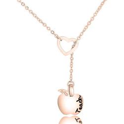 Teacher Necklace Teachers Gift Apple Pendant Lariat Necklace Thank You Gift For Teacher
