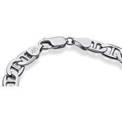 Miabella 925 Sterling Silver Italian Solid 7mm Diamond-Cut Flat Mariner Link Chain Bracelet for Men 7.5, 8, 8.5, 9 Inch, Made in Italy