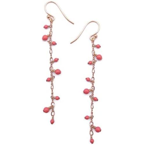 Chan Luu Salmon Color Beaded and Goldtone Chain Link Dangle Hook Earrings