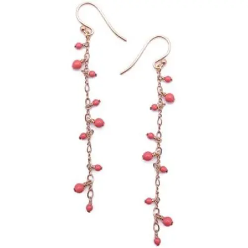 Chan Luu Salmon Color Beaded and Goldtone Chain Link Dangle Hook Earrings