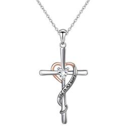 JZMSJF 925 Sterling Silver Faith God in My Heart Infinity Cross Pendant Y Shaped I CAN DO All Things Adjustable Long Chain Sweater Necklace for Women Girls