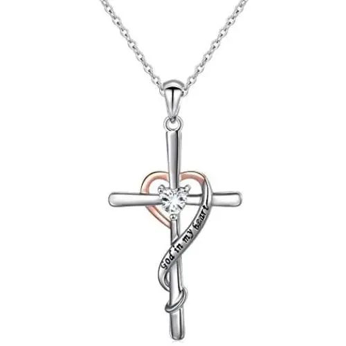 JZMSJF 925 Sterling Silver Faith God in My Heart Infinity Cross Pendant Y Shaped I CAN DO All Things Adjustable Long Chain Sweater Necklace for Women Girls