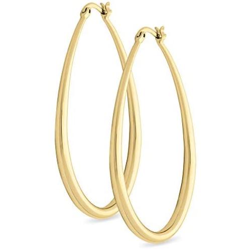 Highstreet Sterling Silver plated oval large hoop earrings for women | easy to wear and Hypoallergenic| silver or gold plated you choose | click top