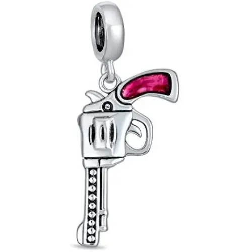 Western Marksmen Pistol Revolver Gun Dangle Bead Charm For Women Oxidized .925 Sterling Silver Fits European Bracelet Western Marksmen Pistol Revolver Gun Dangle Bead Charm For Women Oxidized .925 Sterling Silver Fits European Bracelet