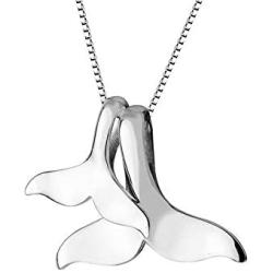 Sterling Silver Necklace with Double Mermaid Tail Pendants for Women Girls Men Delicate Personalized Polished Fish Whale Tail Pendant Dangling 18'' Chain Fashion Jewelry