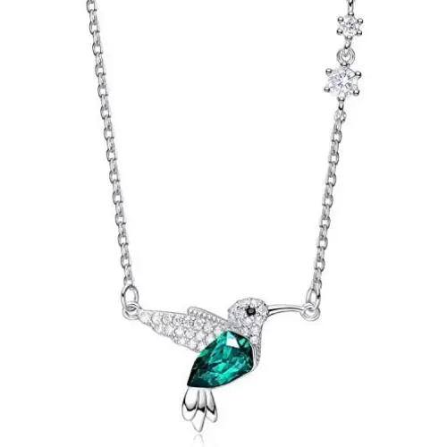 CDE Valentines Day Necklace Gifts for Women Hummingbird Necklaces S925 Sterling Silver Necklaces for Women Embellished with Crystals from Austria Valentines Jewelry Gifts for Women Animal Necklace for Girlfriend Mom