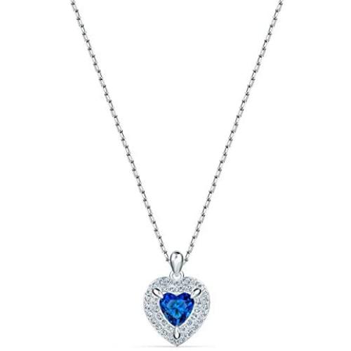 SWAROVSKI Womens One Heart Jewelry Collection, Rhodium Finish, Blue Crystals, Clear Crystals