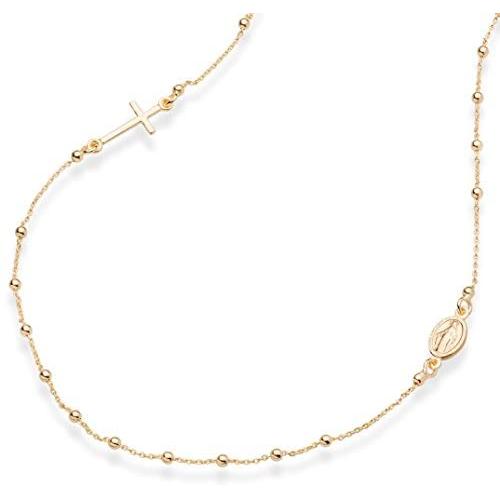 Miabella 18K Gold Over Sterling Silver Italian Rosary Beaded Sideways Cross Necklace, Link Chain 16, 18, 22 Inch for Women Teen Girls 925 Italy