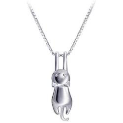 Meow Star Sterling Silver Moon Cat Necklace Cat Pendant Charm Necklaces for Women Cat Lovers