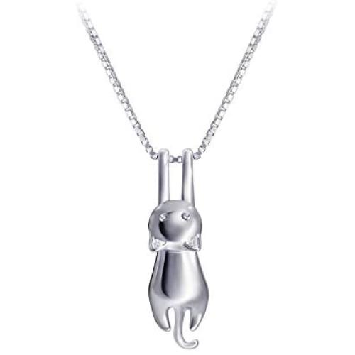 Meow Star Sterling Silver Moon Cat Necklace Cat Pendant Charm Necklaces for Women Cat Lovers