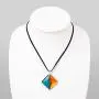 SUVANI Hand Painted Glass Jewelry Blue Water & Orange Fire Square Shape Pendant Necklace 18”-20'' SUVANI Hand Painted Glass Jewelry Blue Water & Orange Fire Square Shape Pendant Necklace 18”-20''