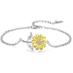 Sunflower Bracelet 925 Sterling Silver Sunflower Jewelry Sunflower Mother Day Gift Summer Jewelry Gift For Women Girlfriend Daughter with Gift Box