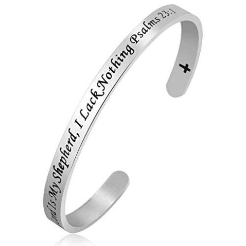 CoolJewelry Cuff Bangle Inspirational Engraved Cross Bracelet with God All Things are Possible Matthew 19:26 Personalized Stainless Steel Gift
