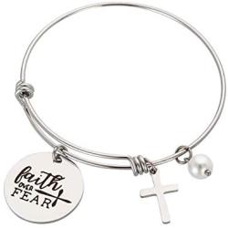 Augonfever Inspirational Gifts Expandable Wire Bangle Bracelet With Charms for Women Girls 2.5''