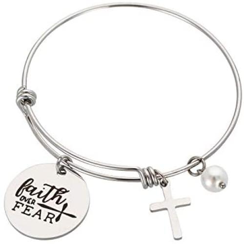 Augonfever Inspirational Gifts Expandable Wire Bangle Bracelet With Charms for Women Girls 2.5''