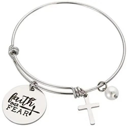 Augonfever Inspirational Gifts Expandable Wire Bangle Bracelet With Charms for Women Girls 2.5'' Augonfever Inspirational Gifts Expandable Wire Bangle Bracelet With Charms for Women Girls 2.5''