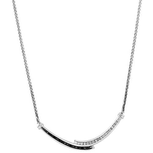 Femme Luxe 0.25 cttw White and Black Diamond Pendant Necklace for Women, 925 Sterling Silver, 18inch Chain, Hypoallergenic, Dainty Design, Gift Ready Jewelry