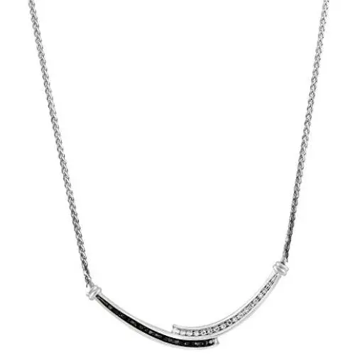 Femme Luxe 0.25 cttw White and Black Diamond Pendant Necklace for Women, 925 Sterling Silver, 18inch Chain, Hypoallergenic, Dainty Design, Gift Ready Jewelry