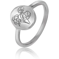 YeGieonr Handmade Flower Signet Ring -18K Gold Ring-Minimalistic Statement Ring with Botanical Engraved- Delicate Personalized Jewelry Gift for Women/Girls