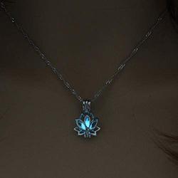 N-A Luminous Glowing in The Dark Moon Lotus Flower Shaped Pendant Necklace for Women Yoga Prayer Buddhism Jewelry