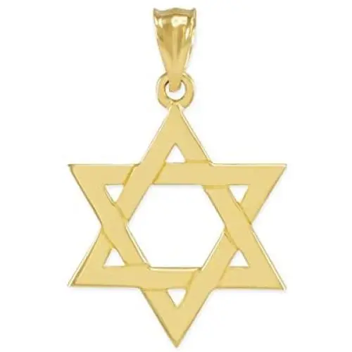 Solid 14k Yellow Gold Traditional Jewish Star of David Charm Pendant Solid 14k Yellow Gold Traditional Jewish Star of David Charm Pendant