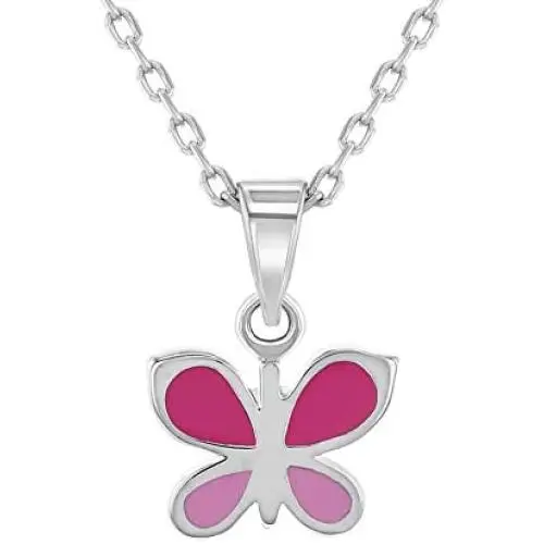 925 Sterling Silver Pink Enamel Butterfly Necklace Pendant for Girls 16'' 925 Sterling Silver Pink Enamel Butterfly Necklace Pendant for Girls 16''
