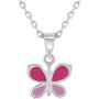 925 Sterling Silver Pink Enamel Butterfly Necklace Pendant for Girls 16''