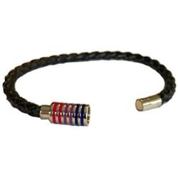 Strongest Link BI Pride Black Braided Leather Bracelet with Magnetic Clasp 7'' Inches