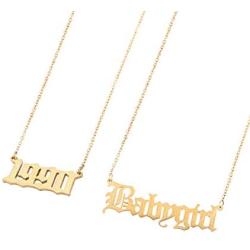 VLINRAS Year Necklace Personalized Old English Babygirl Birth Year Necklace and Ring Gold Women Gilrs Birthday Jewelry Gift Set