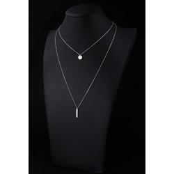S925 Sterling Silver Bar Dot Vertical Double Layered Long Chain Choker Y Clavicle Necklace for Women Lady