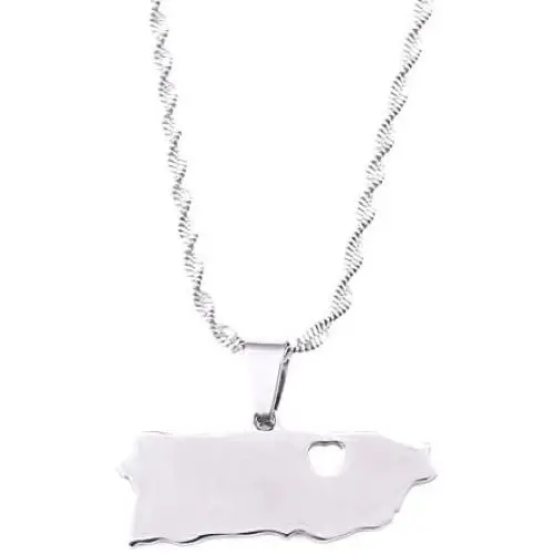 Stainless Steel Silver Color Puerto Rico Map Pendant Necklaces For Women Puerto Ricans Map Chain Jewelry Stainless Steel Silver Color Puerto Rico Map Pendant Necklaces For Women Puerto Ricans Map Chain Jewelry