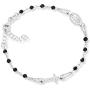 MiaBella 925 Sterling Silver Italian Natural Black Spinel Rosary Cross Charm Bead Bracelet for Women Teen Girls, Adjustable Link Chain 6 to 8 Inch Handmade in Italy