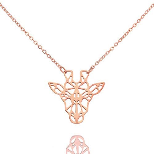 Cute Giraffe Deer Necklace Pendant Stainless Steel Hollow Origami Giraffe Animal Head Necklace for Women Girls Jewelry Graduation Gift