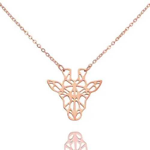 Cute Giraffe Deer Necklace Pendant Stainless Steel Hollow Origami Giraffe Animal Head Necklace for Women Girls Jewelry Graduation Gift