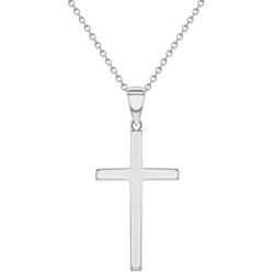 925 Sterling Silver Cross Necklace Pendant Plain Classic Traditional 19''