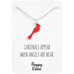 Cardinal Necklace For Women – Cute Red & Silver Charm – Cardinals Appear When Angels Are Near Message Card