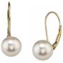THE PEARL SOURCE 14K Gold AAA Quality Round Genuine White Akoya Cultured Pearl Leverback Earrings for Women