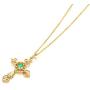Carleen 14K Solid Real Yellow Gold Vivid Green Emerald May Birthstone Oval/Cross/Halo/Princess Cut Pendant Necklace Delicate Dainty Fine Jewelry for Women Girls, 16/18 INCH