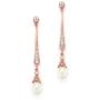 Mariell Slender Rose Gold CZ Vintage Dangle Earrings with Freshwater Pearl Drops - Bridal Wedding Style